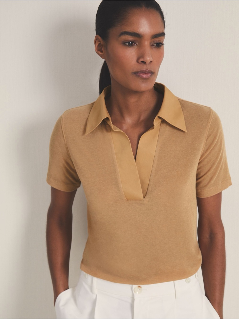 NWT Reiss | Les 100 Ciels Polo Shirt With Cashmere in Tan